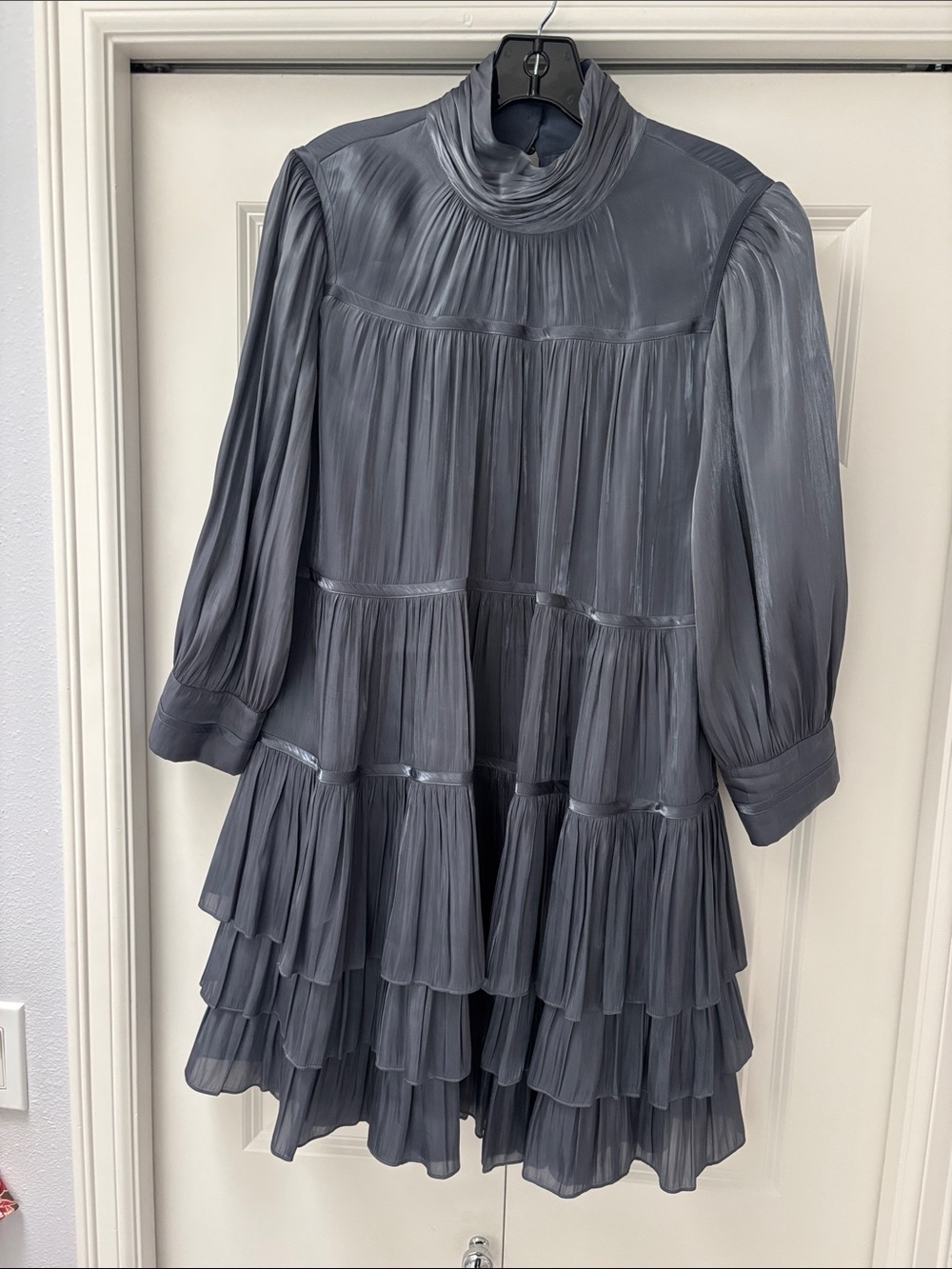 cinq a sept Charcoal Tiered Pleated Long-Sleeve Dress